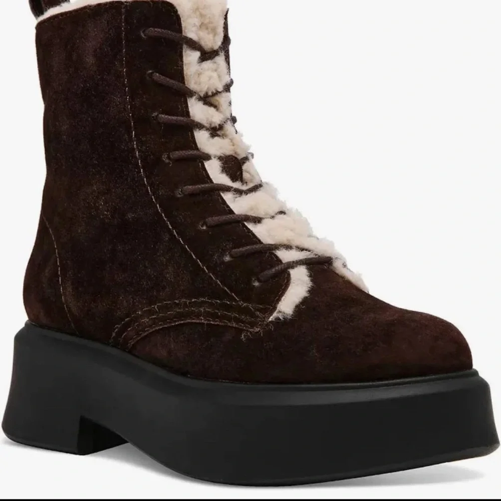 NWOB Steve Madden Jazmin Faux Fur-lined Suede Lace-Up Side Zip Combat Boot in 6 - Picture 2 of 11